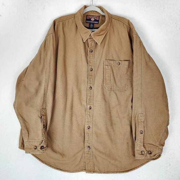 Duluth Jacket Mens XXXL Brown Button Up Canvas Cotton Fleece Lined Shacket - Picture 1 of 16